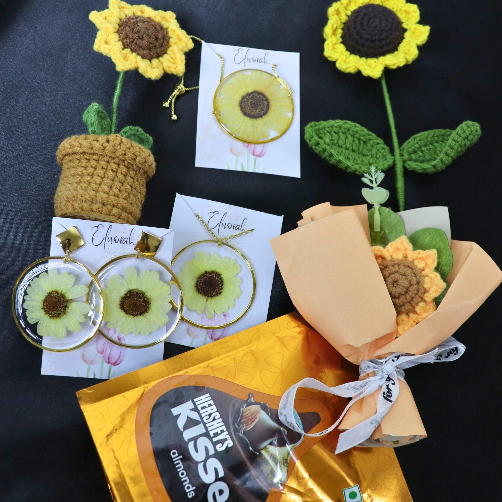 Sunshine Love Gift Hamper | Valentines day gift hamper | Valentines day gift | Sunflower necklace bracelet earrings mini bouquet