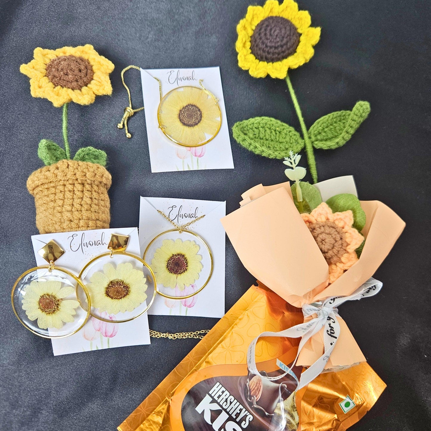 Sunshine Love Gift Hamper | Valentines day gift hamper | Valentines day gift | Sunflower necklace bracelet earrings mini bouquet