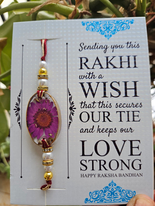 Violet Bloom Rakhi - Perfect for Raksha Bandhan 2024 | Unisex Purple Daisy Rakhi | Real Flower Jewellery | Elnorah Jewellery
