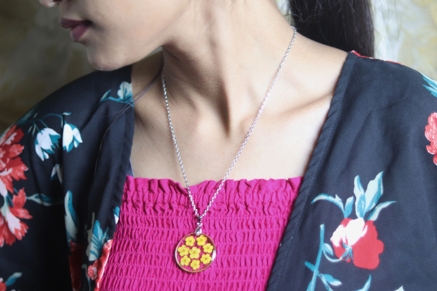 Yellow Daffodil Necklace | Real Flower Jewellery | Daffodil | Elnorah Jewellery