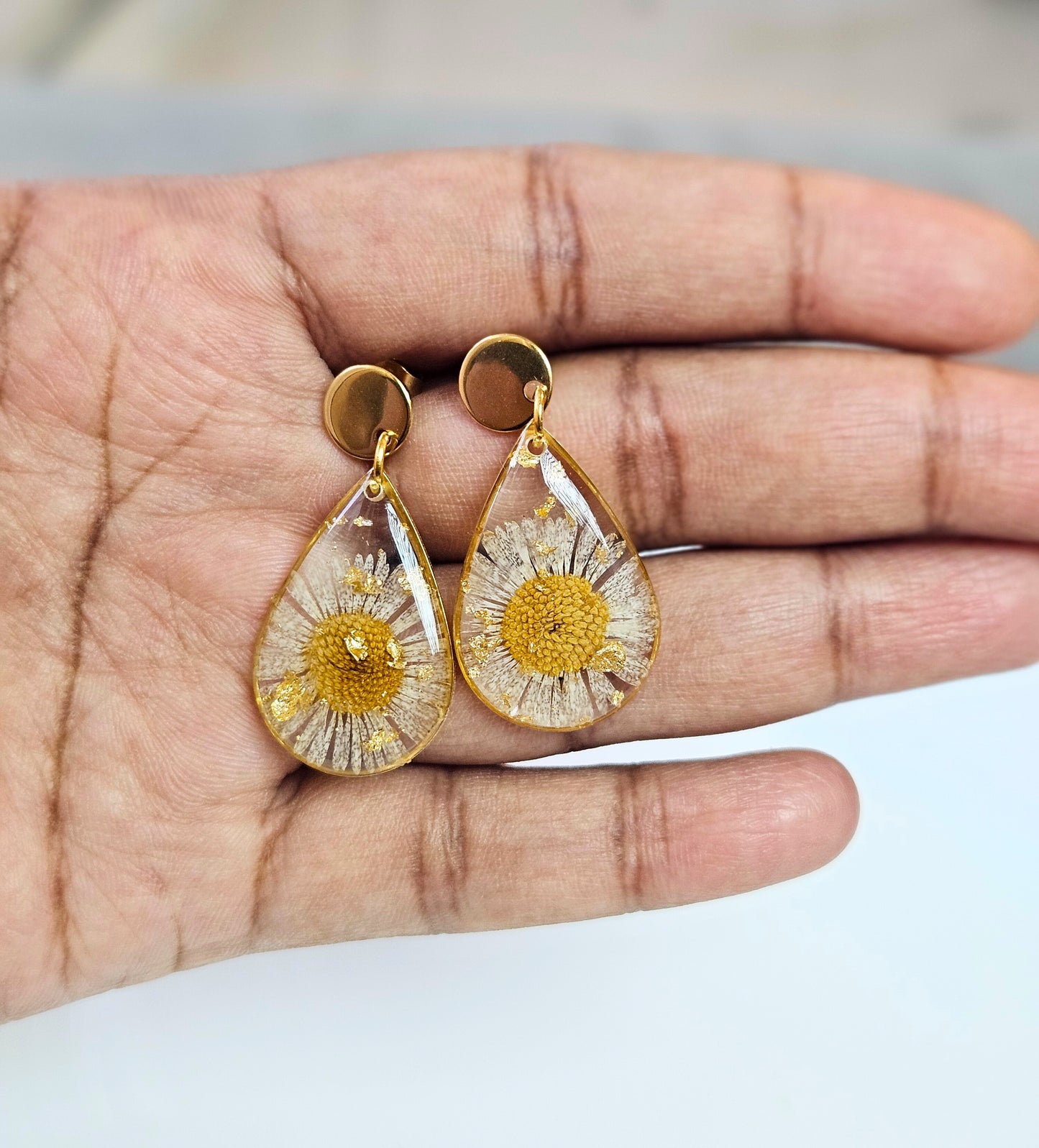 Golden Aster Teardrop Earrings